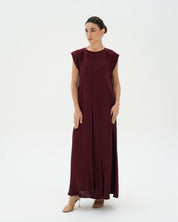 C 006 - 09 Premium Dark Cherry Pleated Under Abaya Dress