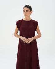 C 006 - 09 Premium Dark Cherry Pleated Under Abaya Dress