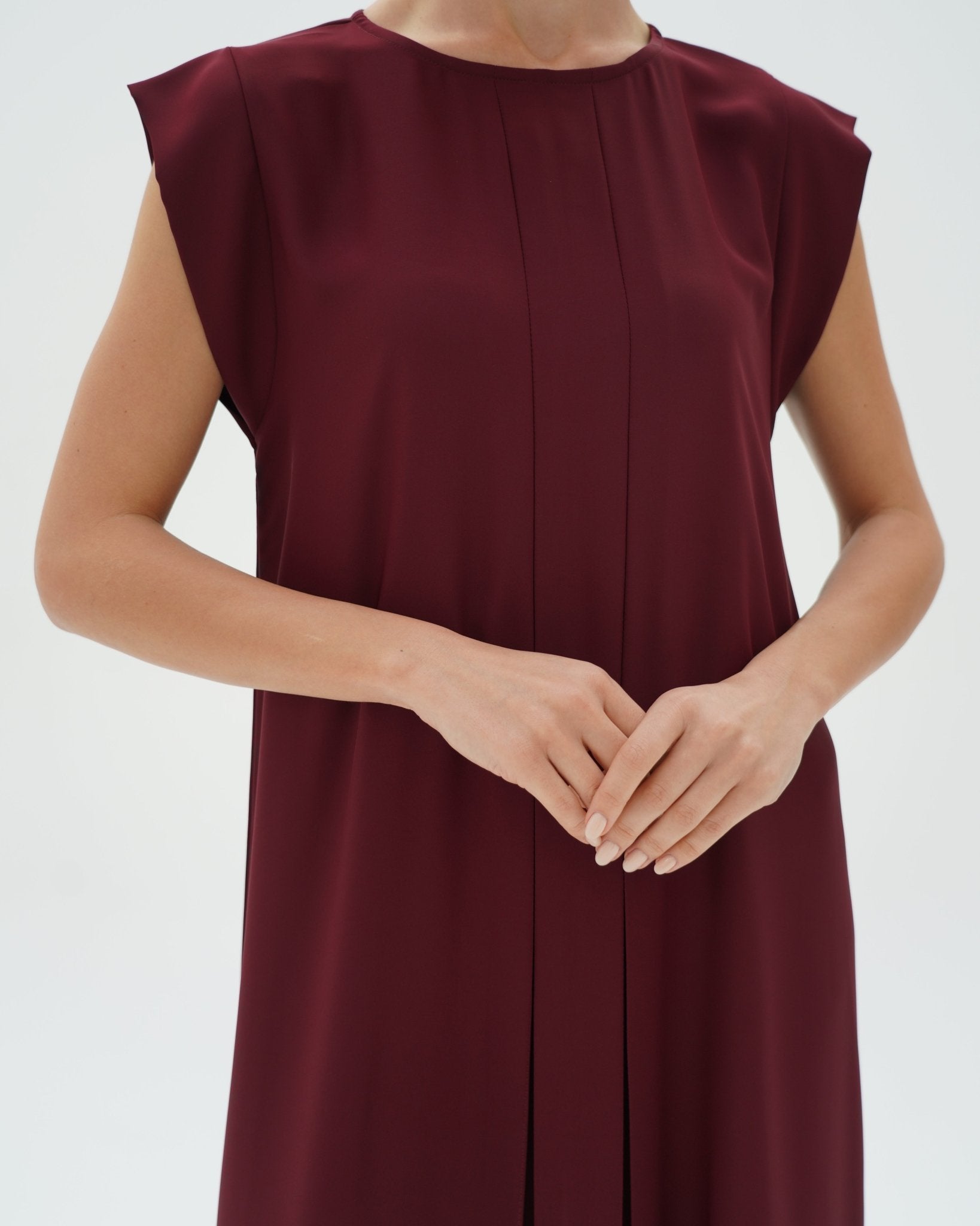 C 006 - 09 Premium Dark Cherry Pleated Under Abaya Dress