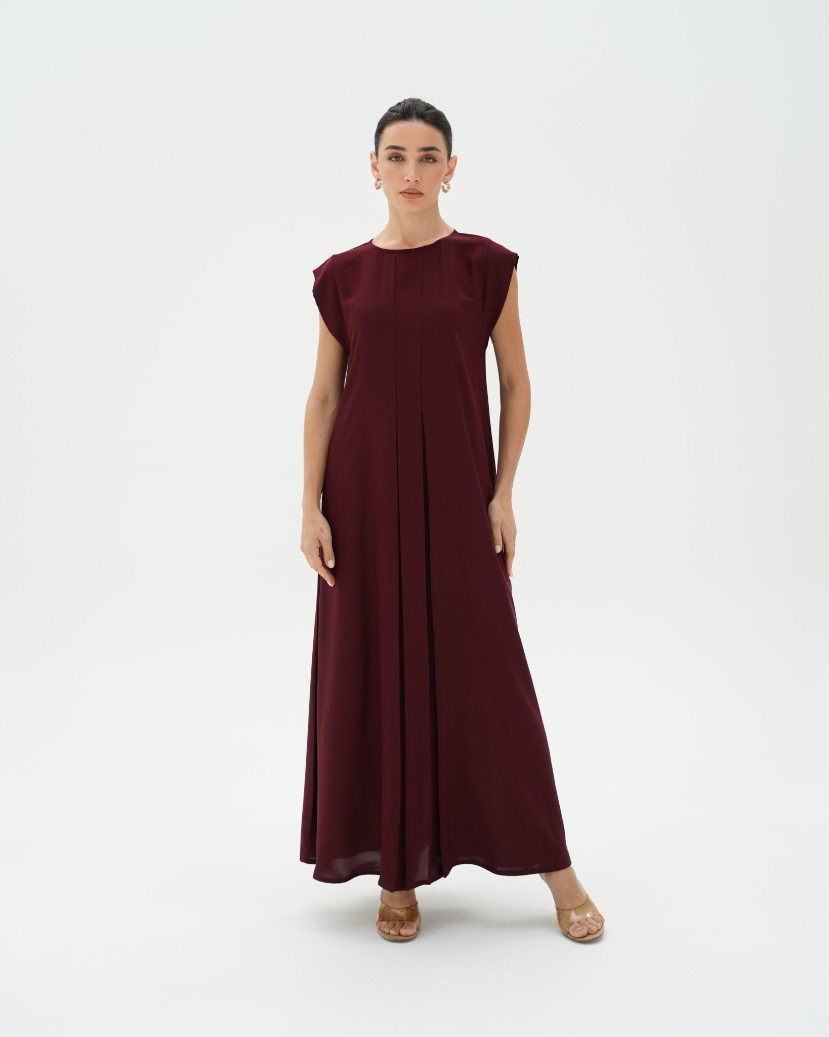 C 006 - 09 Premium Dark Cherry Pleated Under Abaya Dress