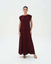 C 006 - 09 Premium Dark Cherry Pleated Under Abaya Dress
