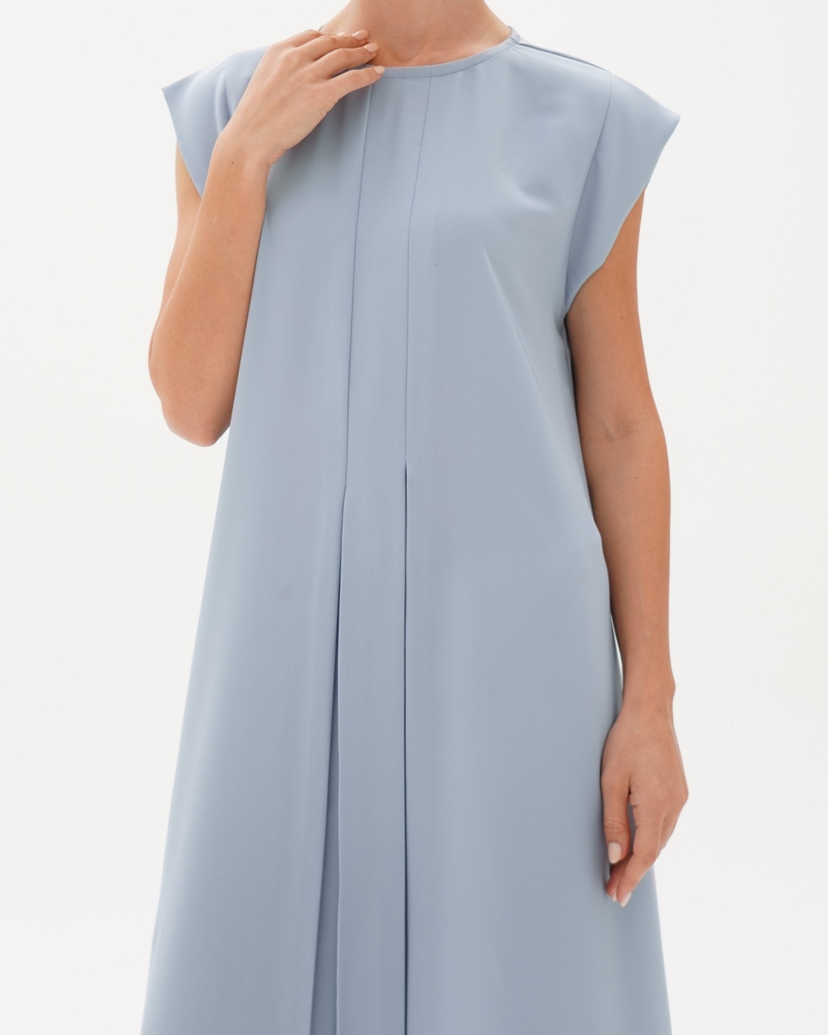 C 006 - 10 Premium Powder Blue Pleated Under Abaya Dress