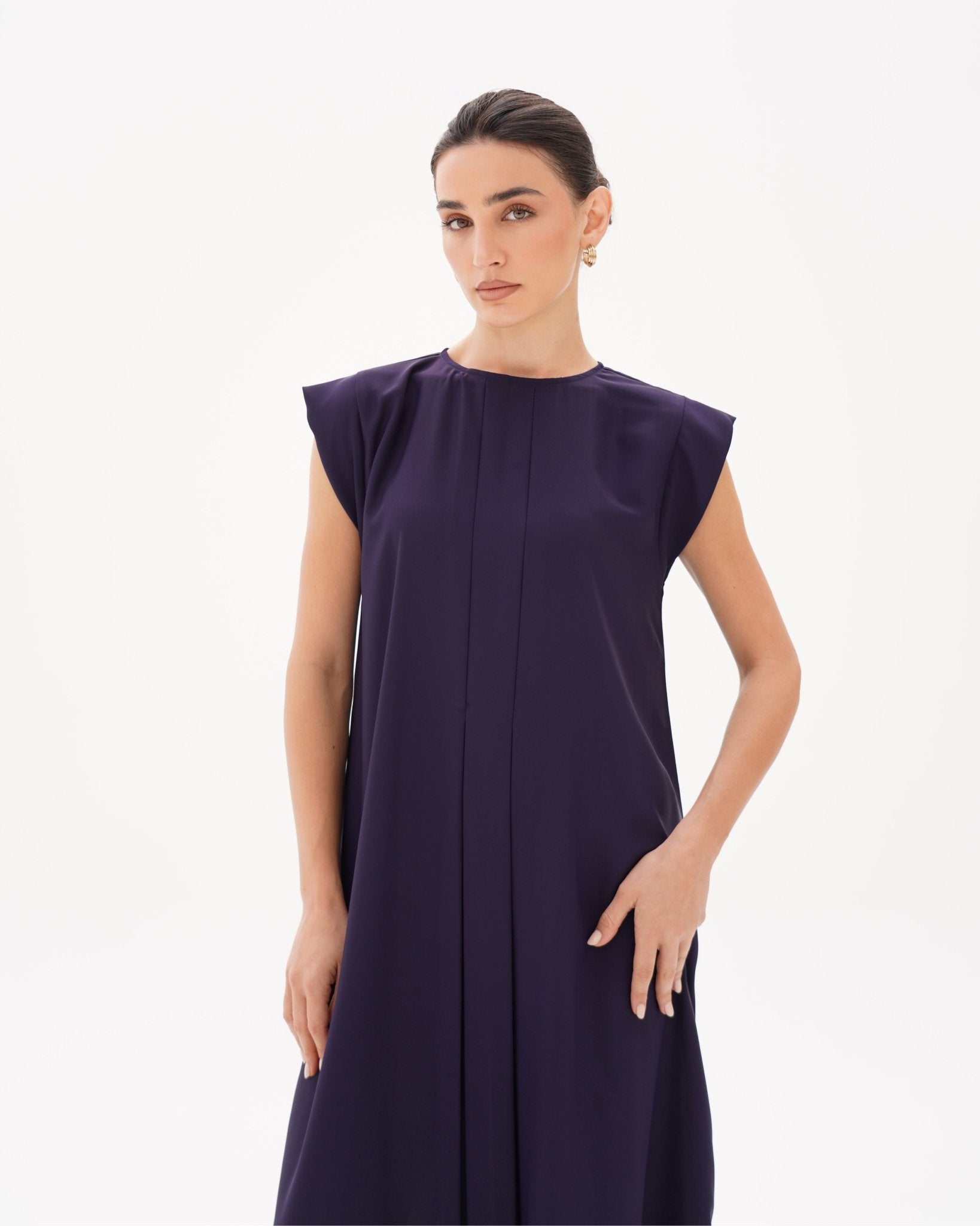 C 006 - 11 Premium Indigo Pleated Under Abaya Dress