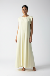 C 006-14 Premium Butter Yellow Pleated Under Abaya Dress