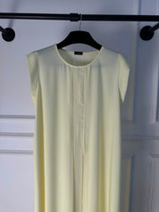 C 006-14 Premium Butter Yellow Pleated Under Abaya Dress