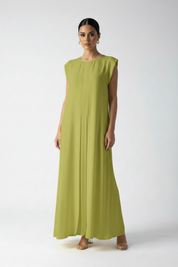 C 006-15 Premium Lime Green Pleated Under Abaya Dress