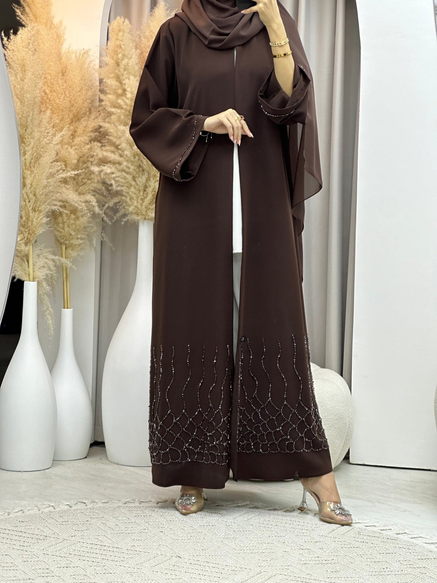 C 0073 Brown Beaded Abaya