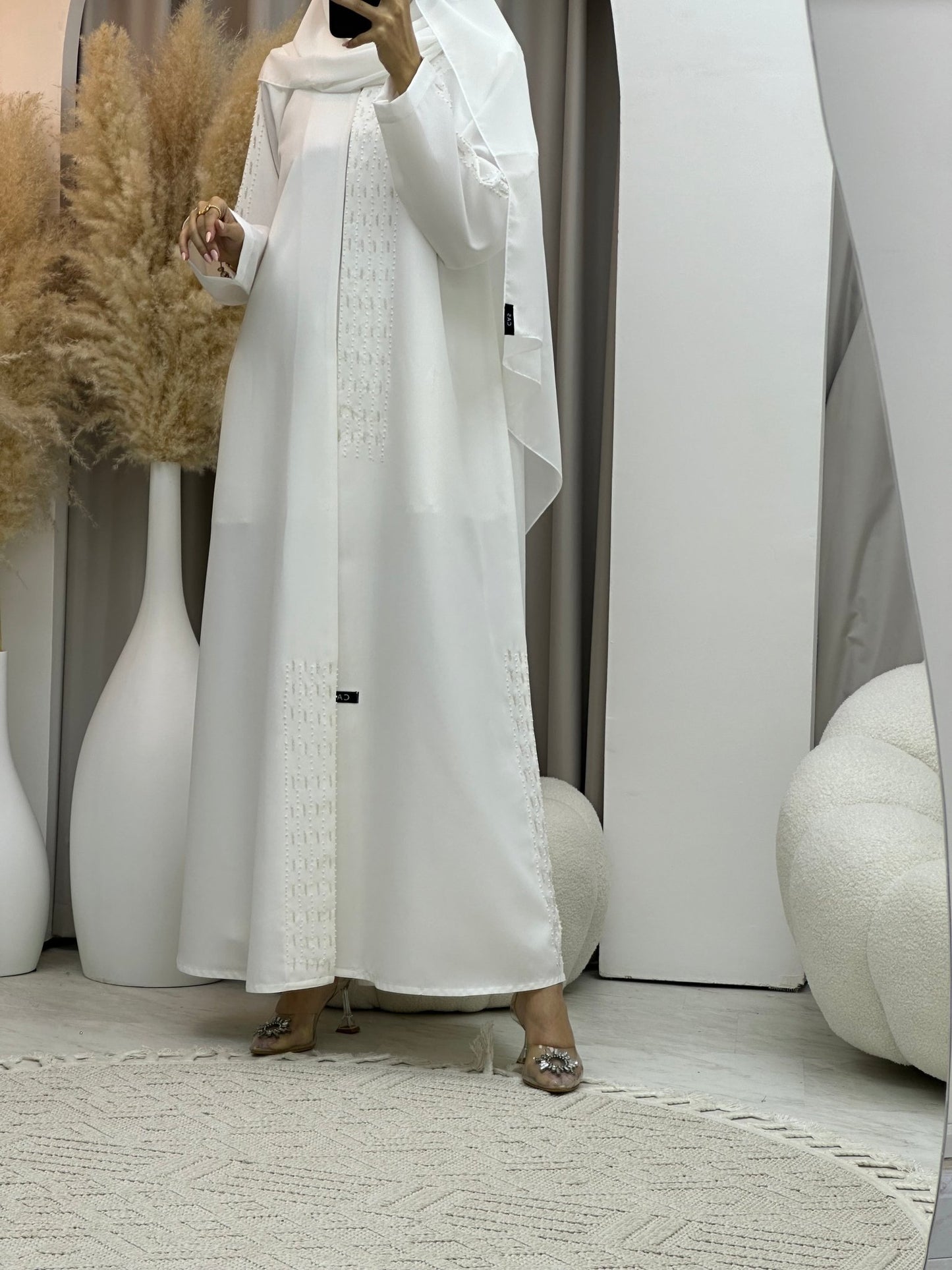 C 0075 White Lace Abaya