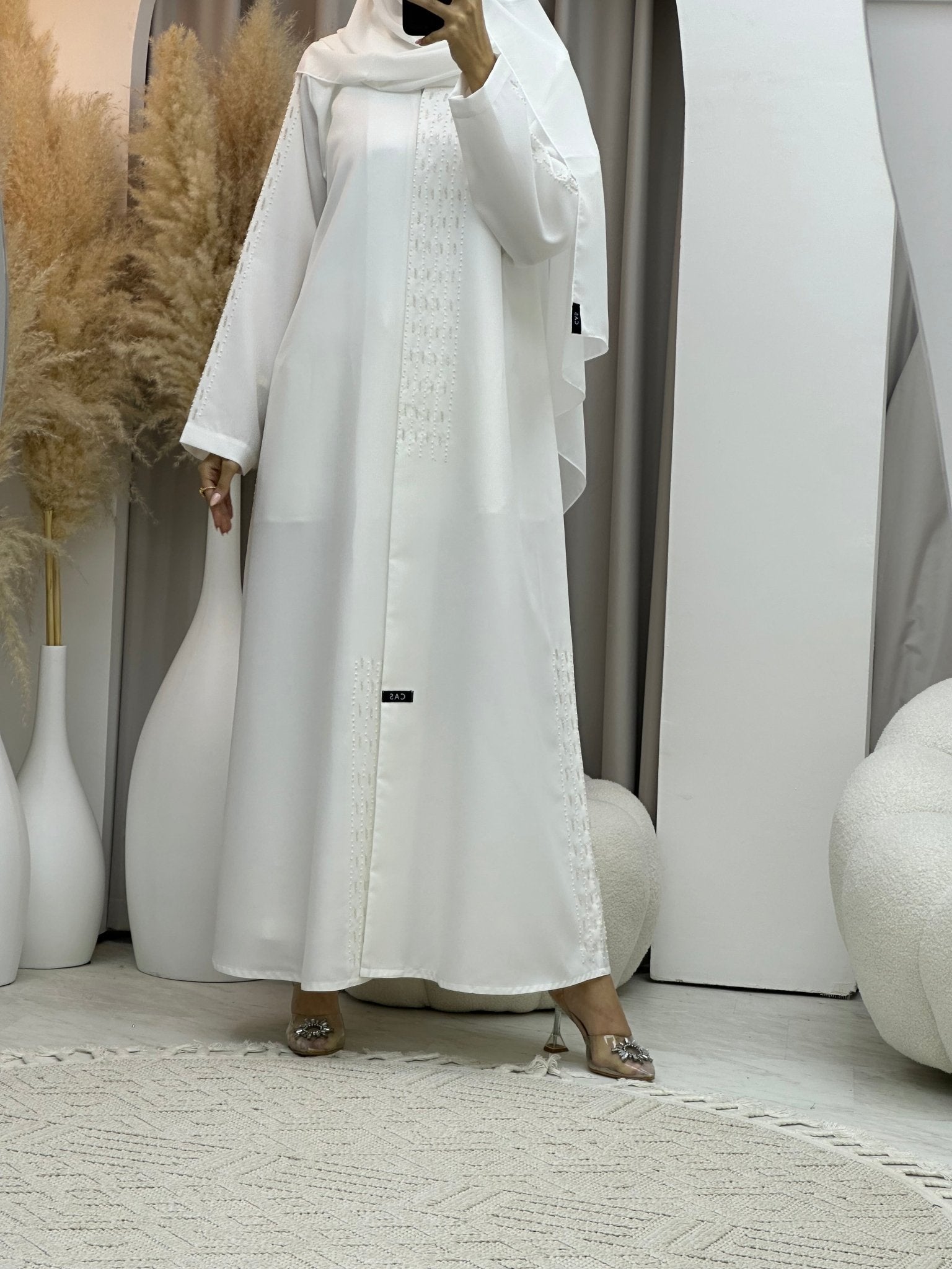 C 0075 White Lace Abaya