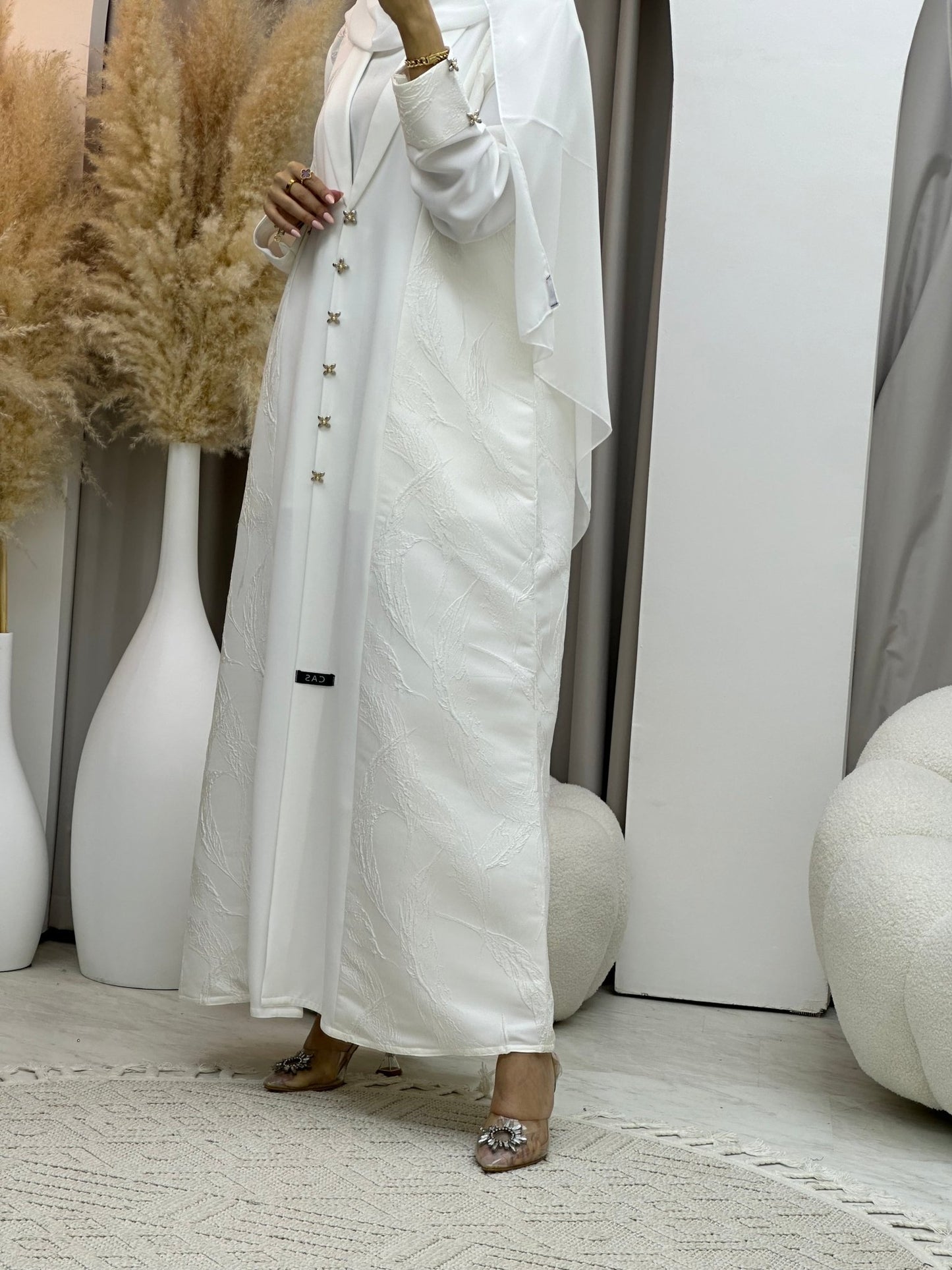 C 0076 White Jacquard Abaya