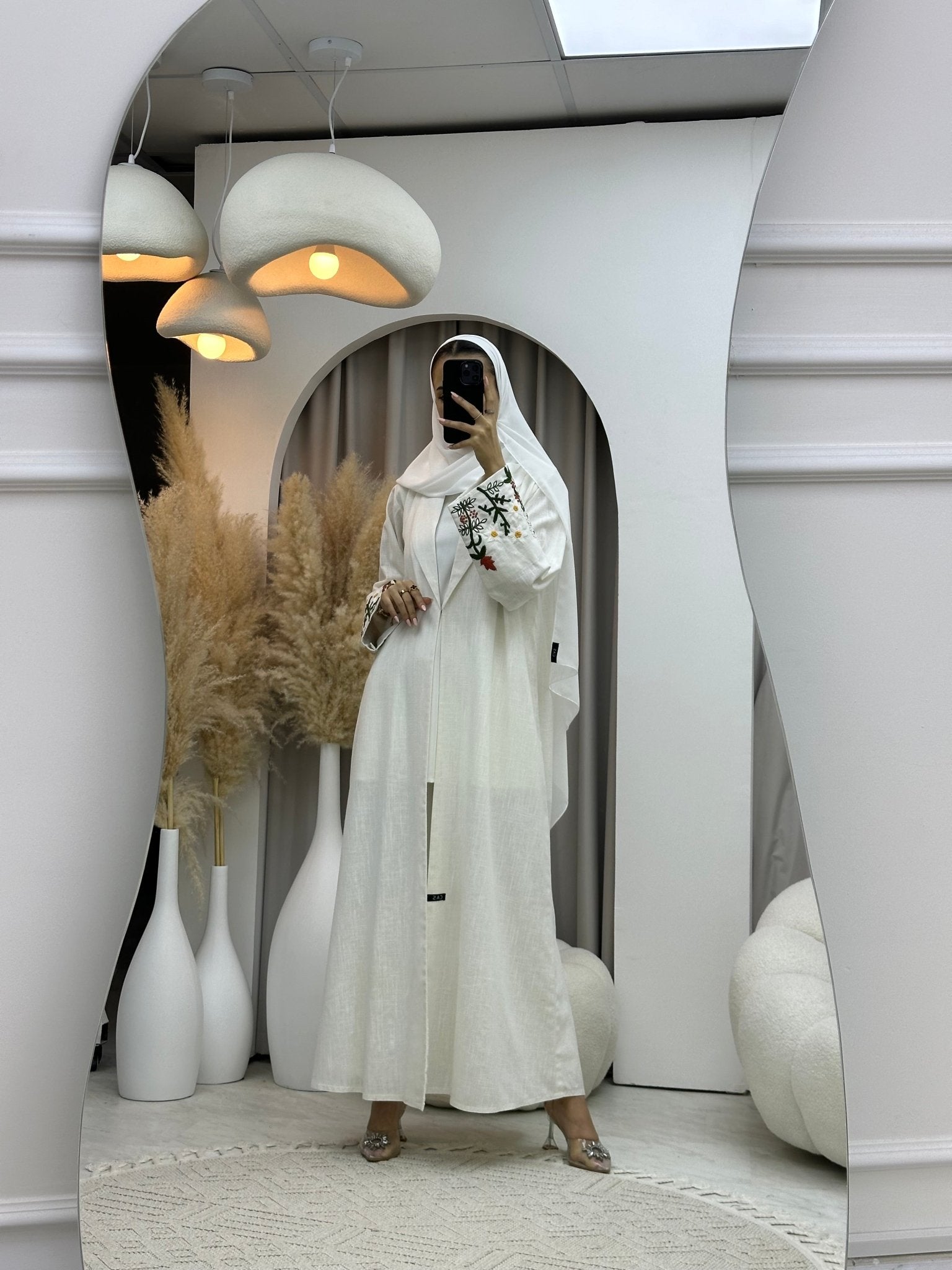 C 0077 White Lace Abaya