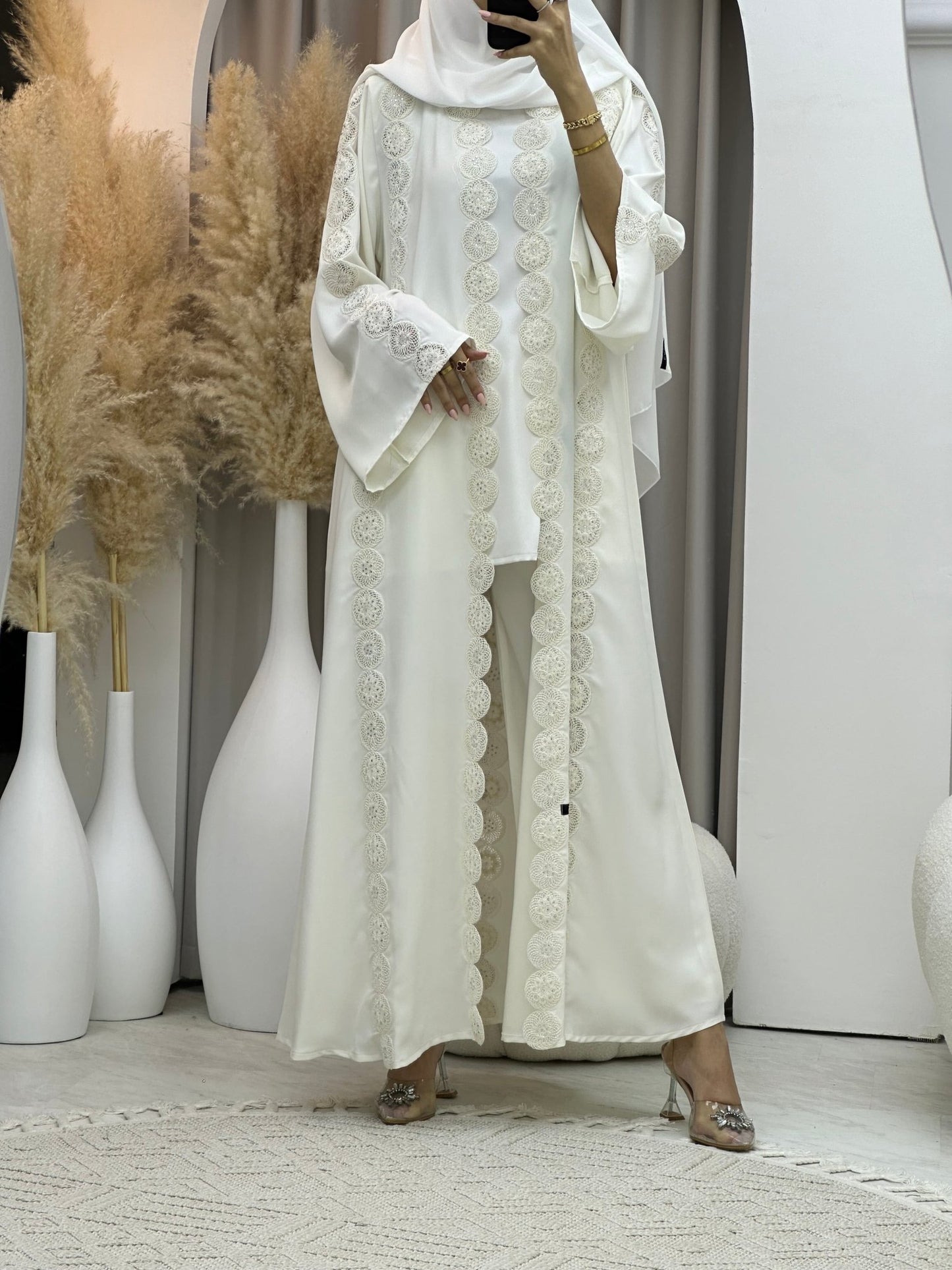 C 0078 White Lace Abaya