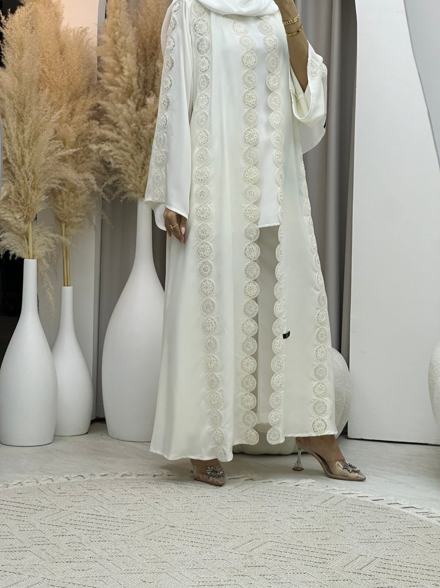 C 0078 White Lace Abaya