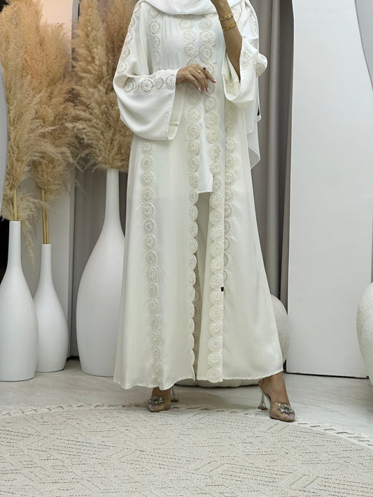 C 0078 White Lace Abaya