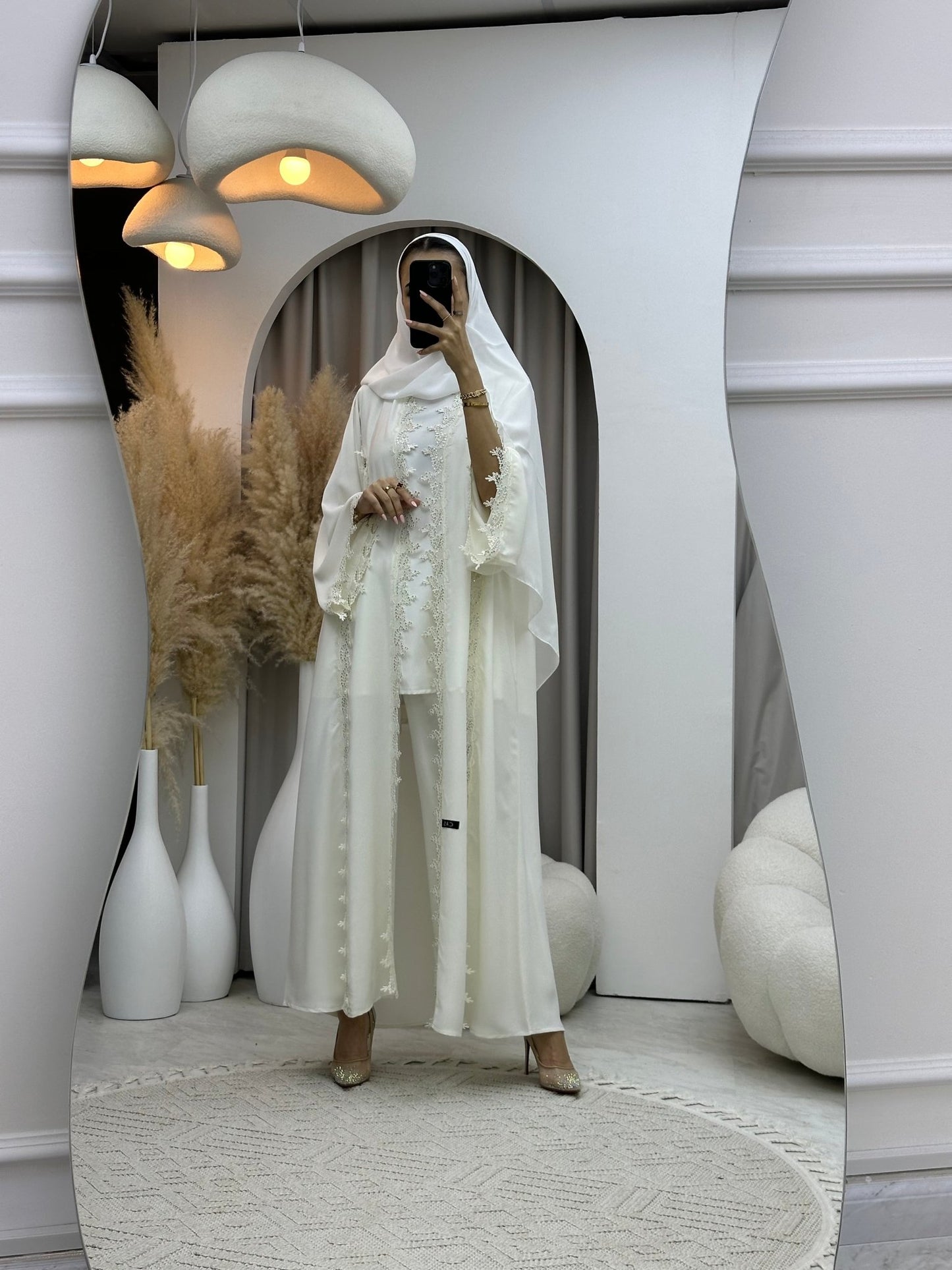 C 0080 White Lace Abaya