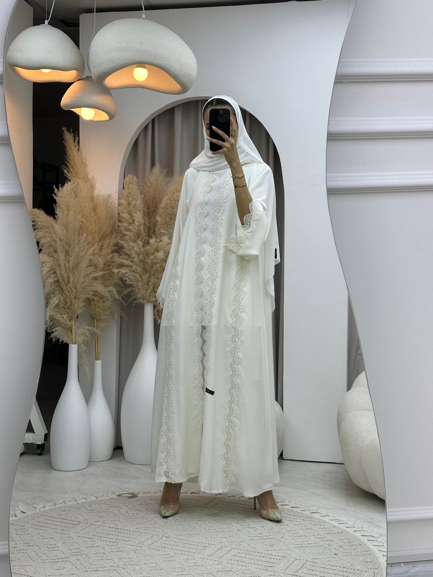 C 0081 White Lace Abaya