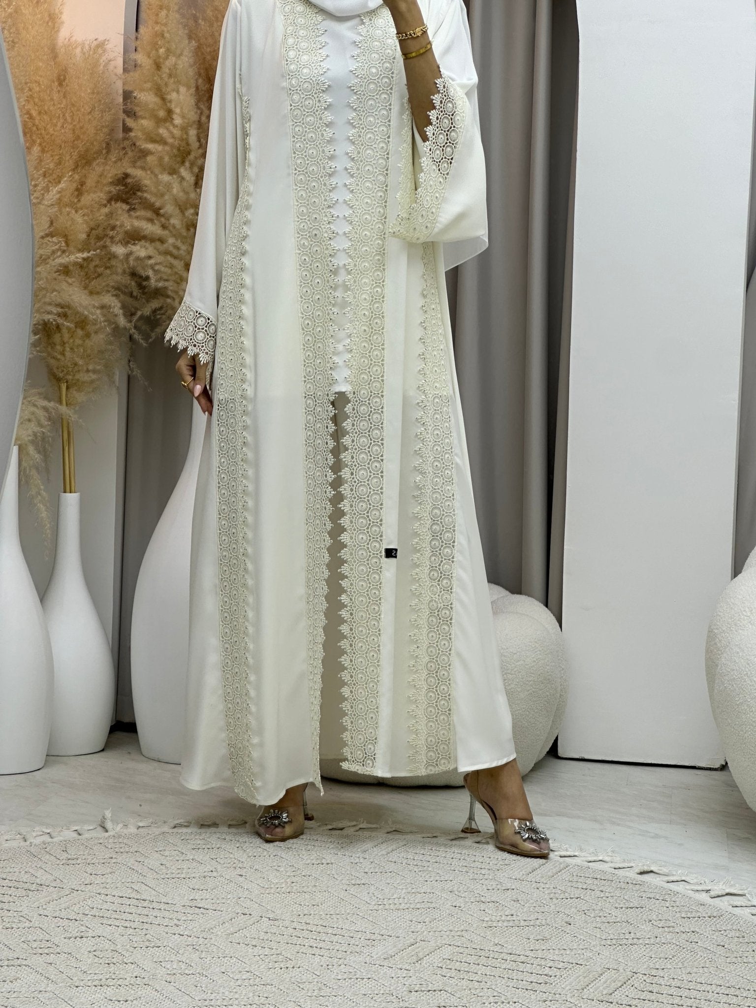 C 0083 White Lace Abaya