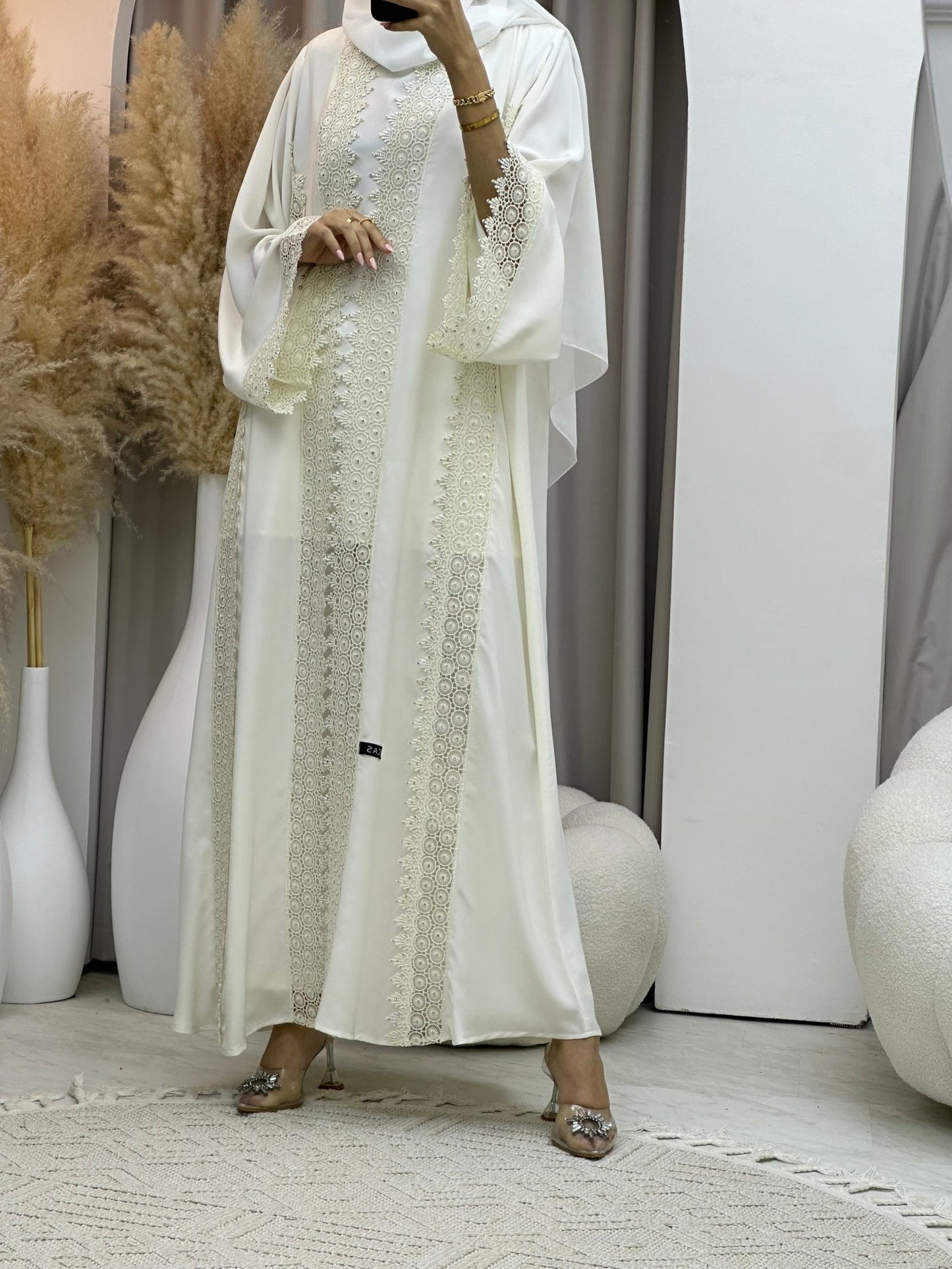 C 0083 White Lace Abaya