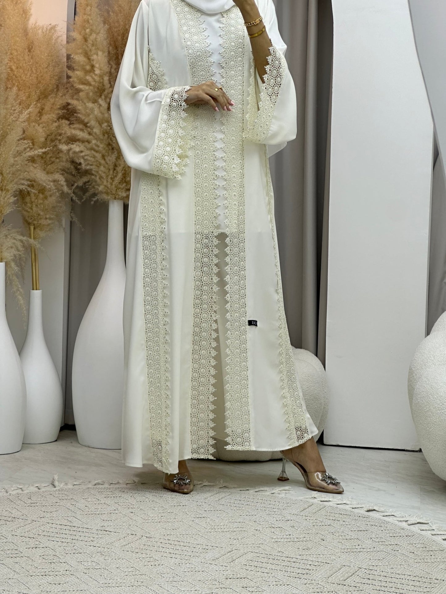 C 0083 White Lace Abaya