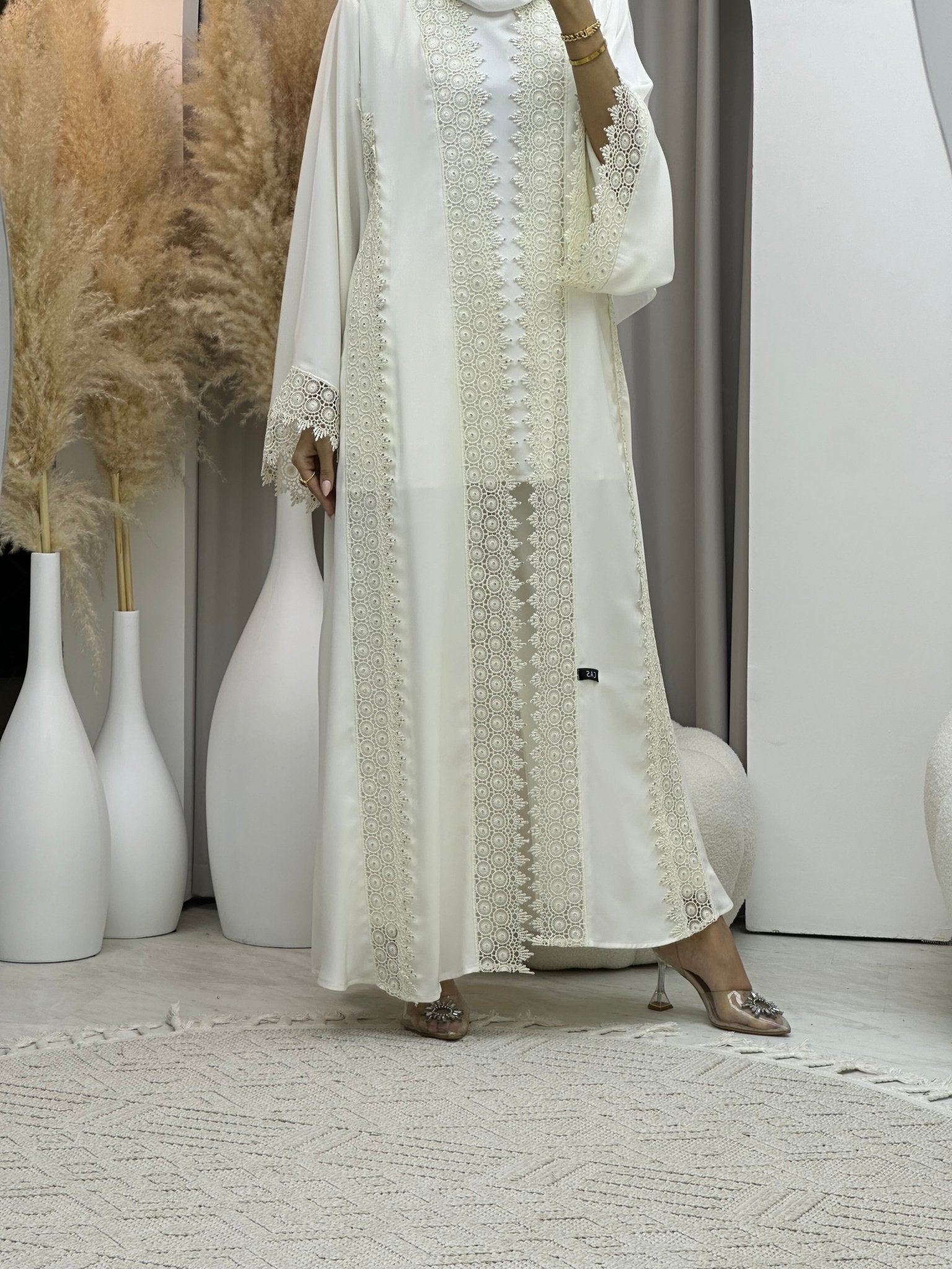 C 0083 White Lace Abaya