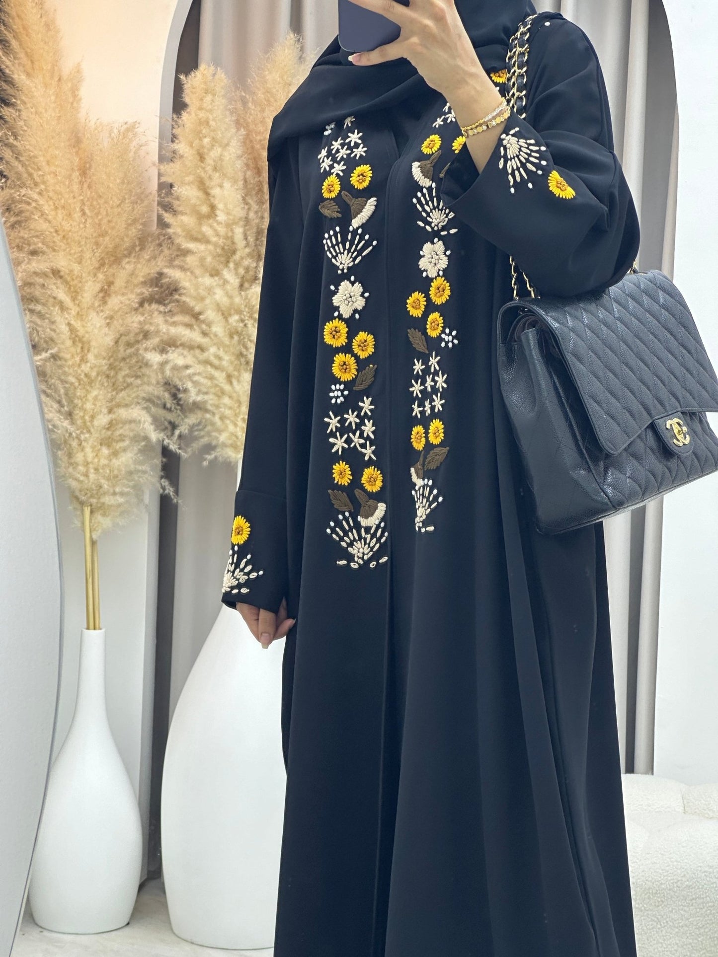 C 0089 Black Sunflower Bisht Abaya