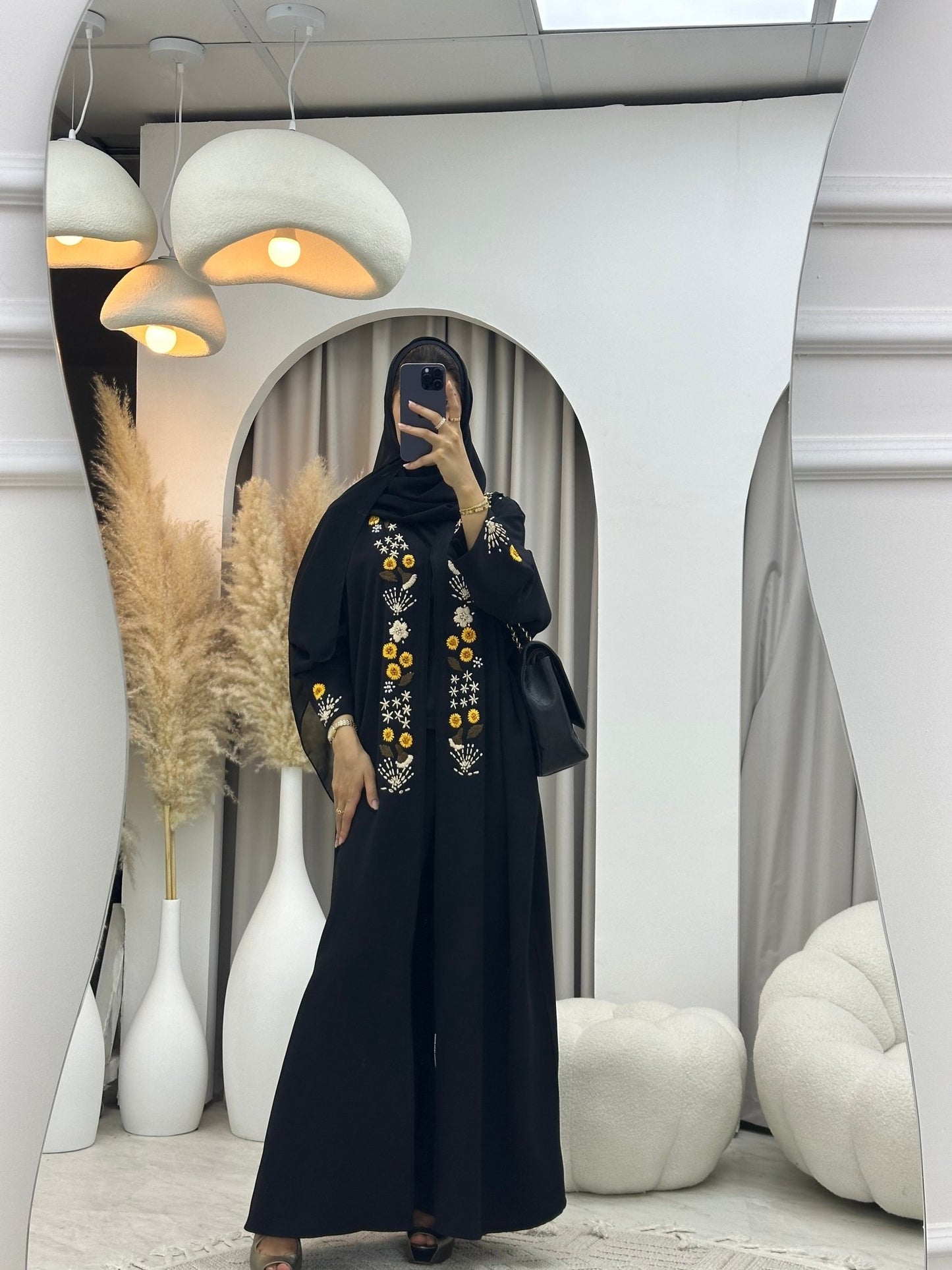 C 0089 Black Sunflower Bisht Abaya