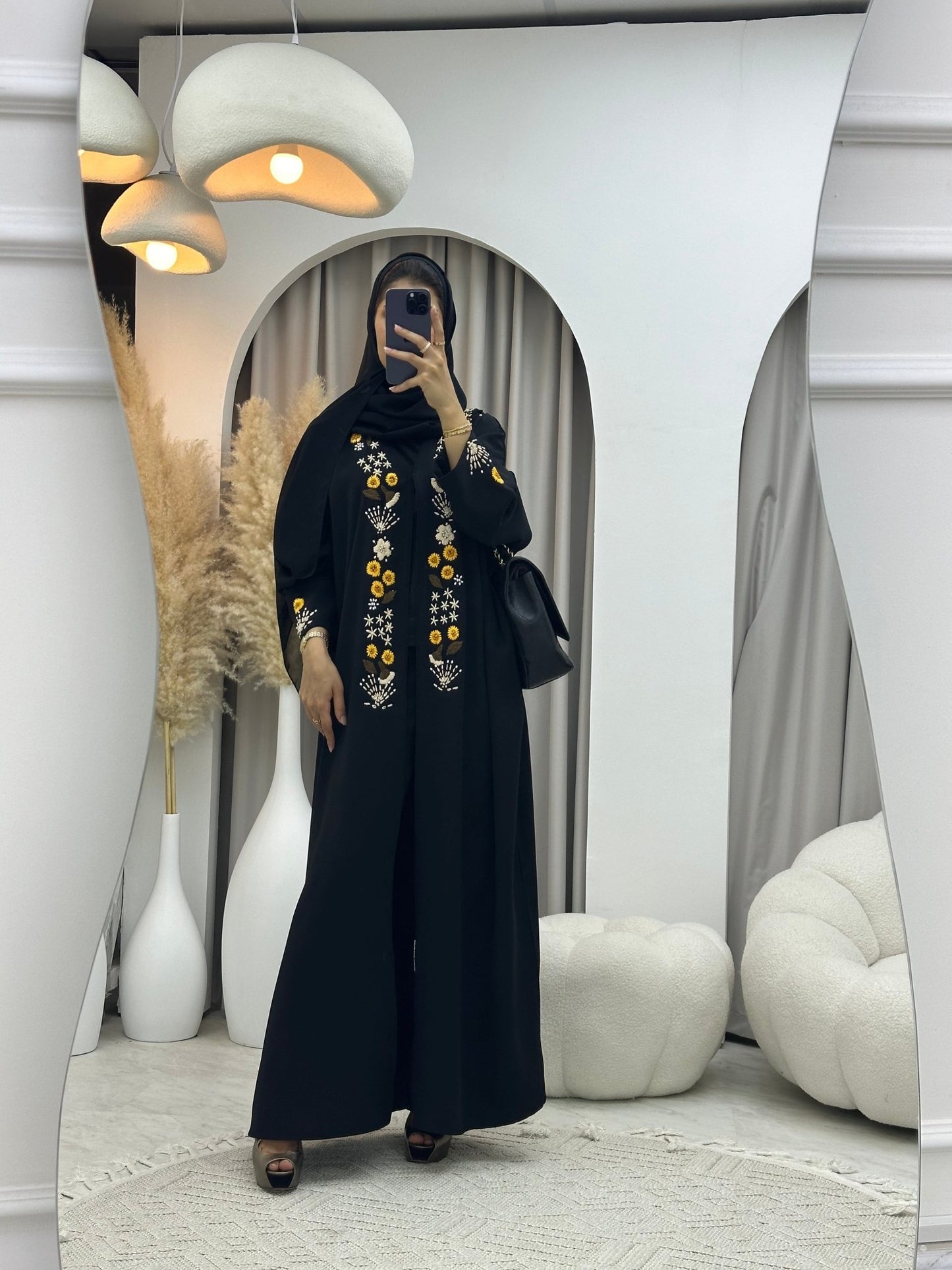 C 0089 Black Sunflower Bisht Abaya