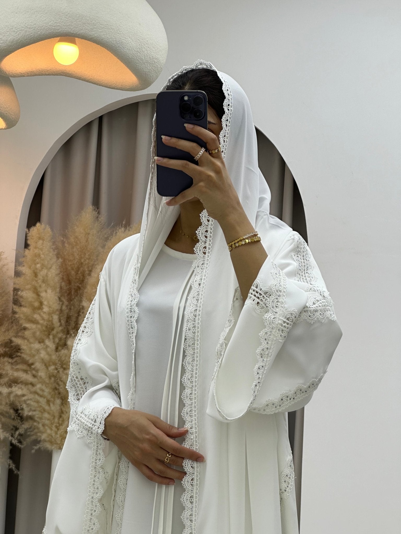 C 0092 White Lace Abaya