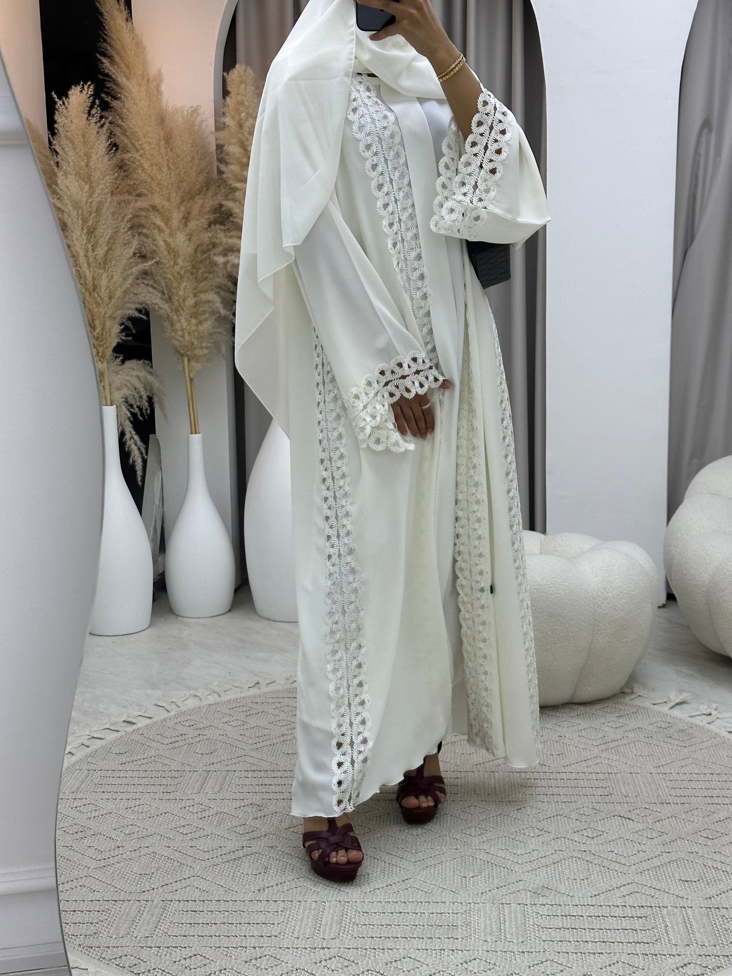 C 0098 White Lace Abaya