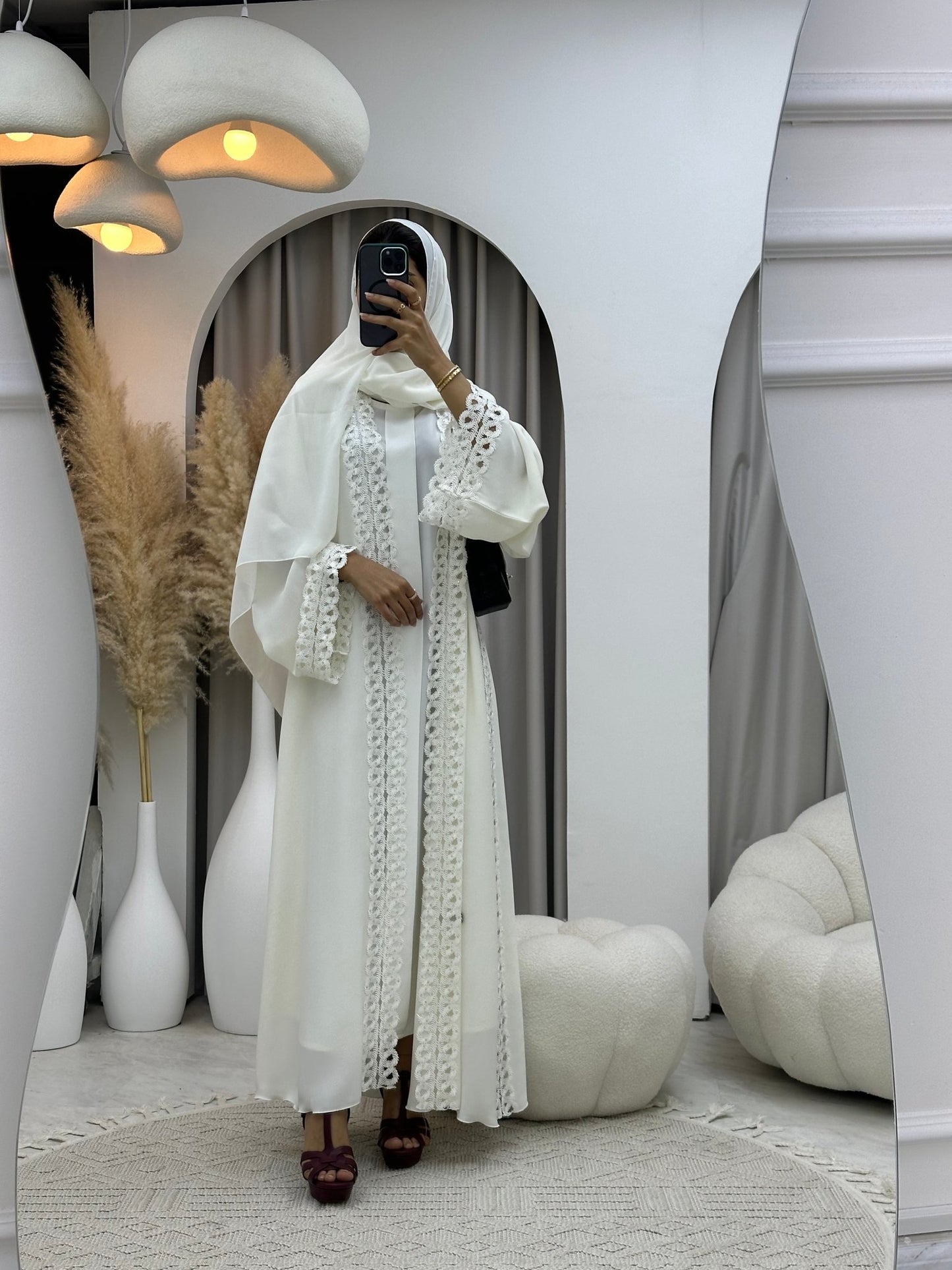 C 0098 White Lace Abaya