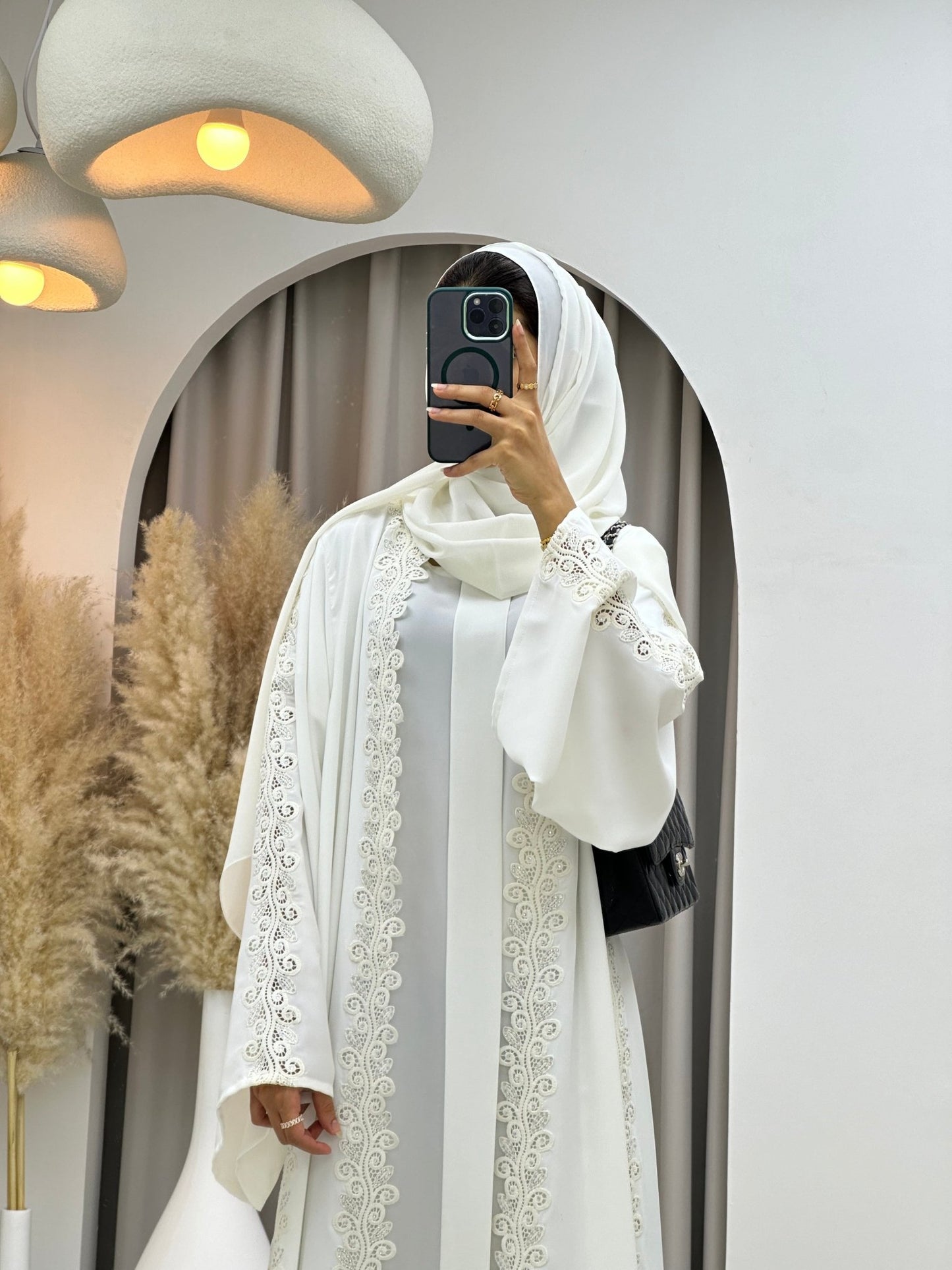 C 0099 White Lace Abaya