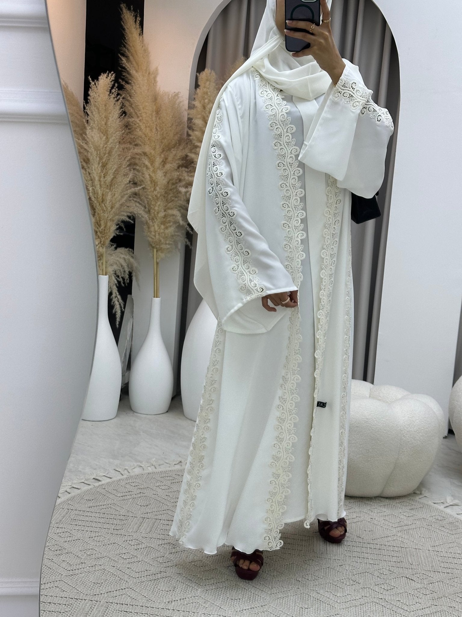 C 0099 White Lace Abaya