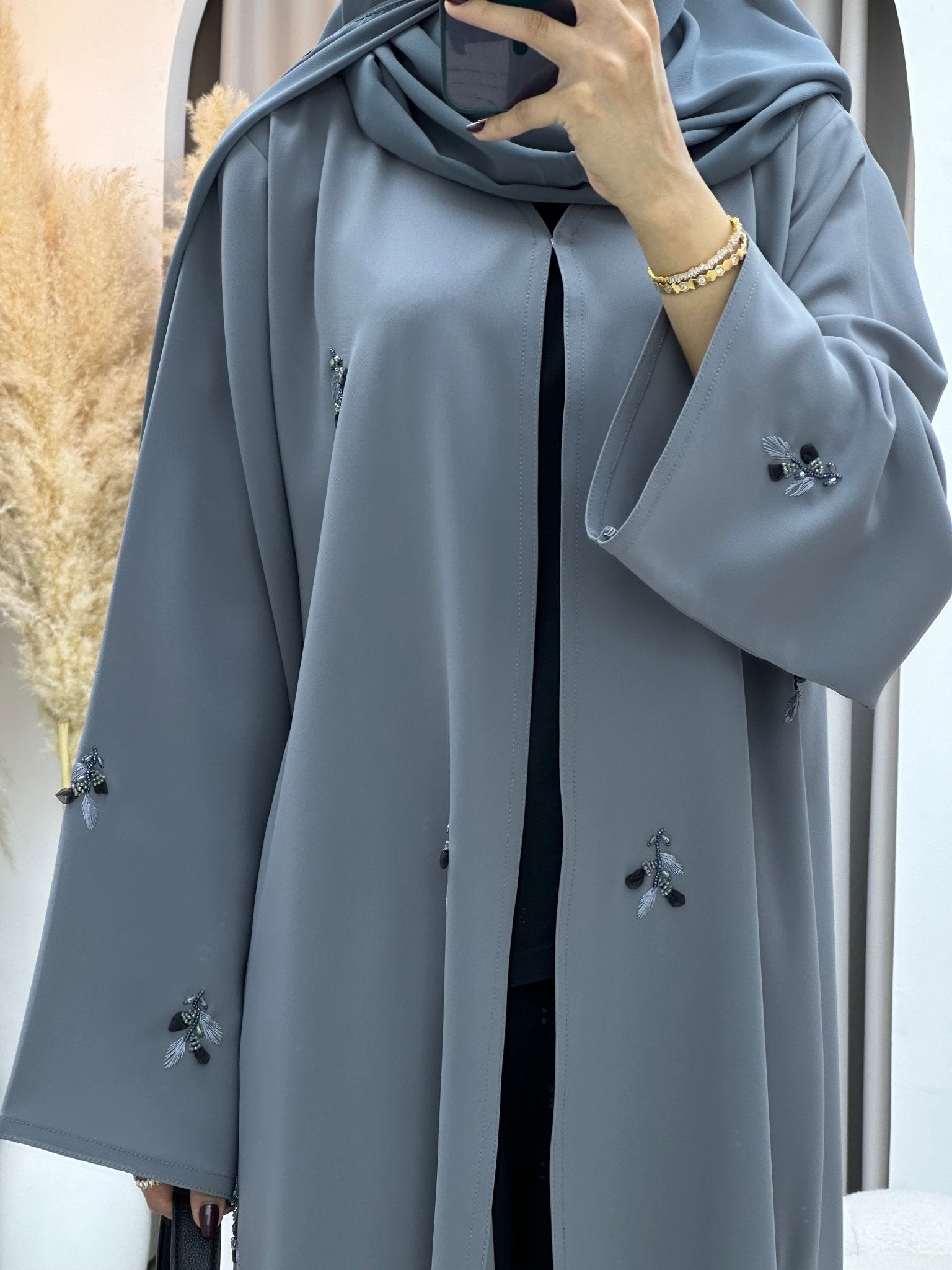 C 0102 Grey Crepe Abaya