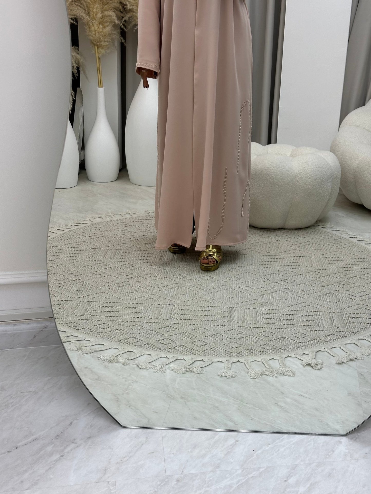 C 0103 Baby Pink Beaded Abaya