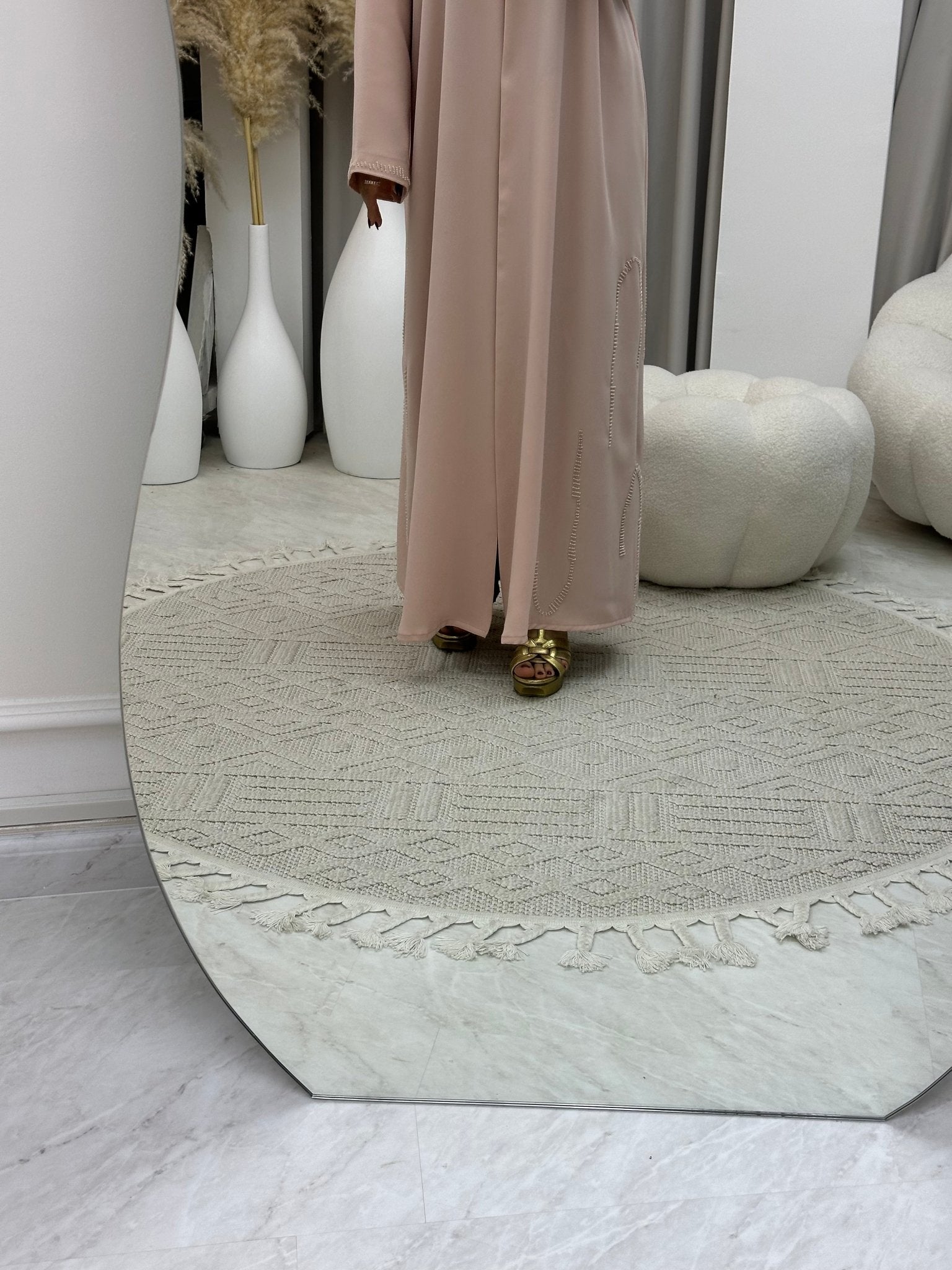 C 0103 Baby Pink Beaded Abaya