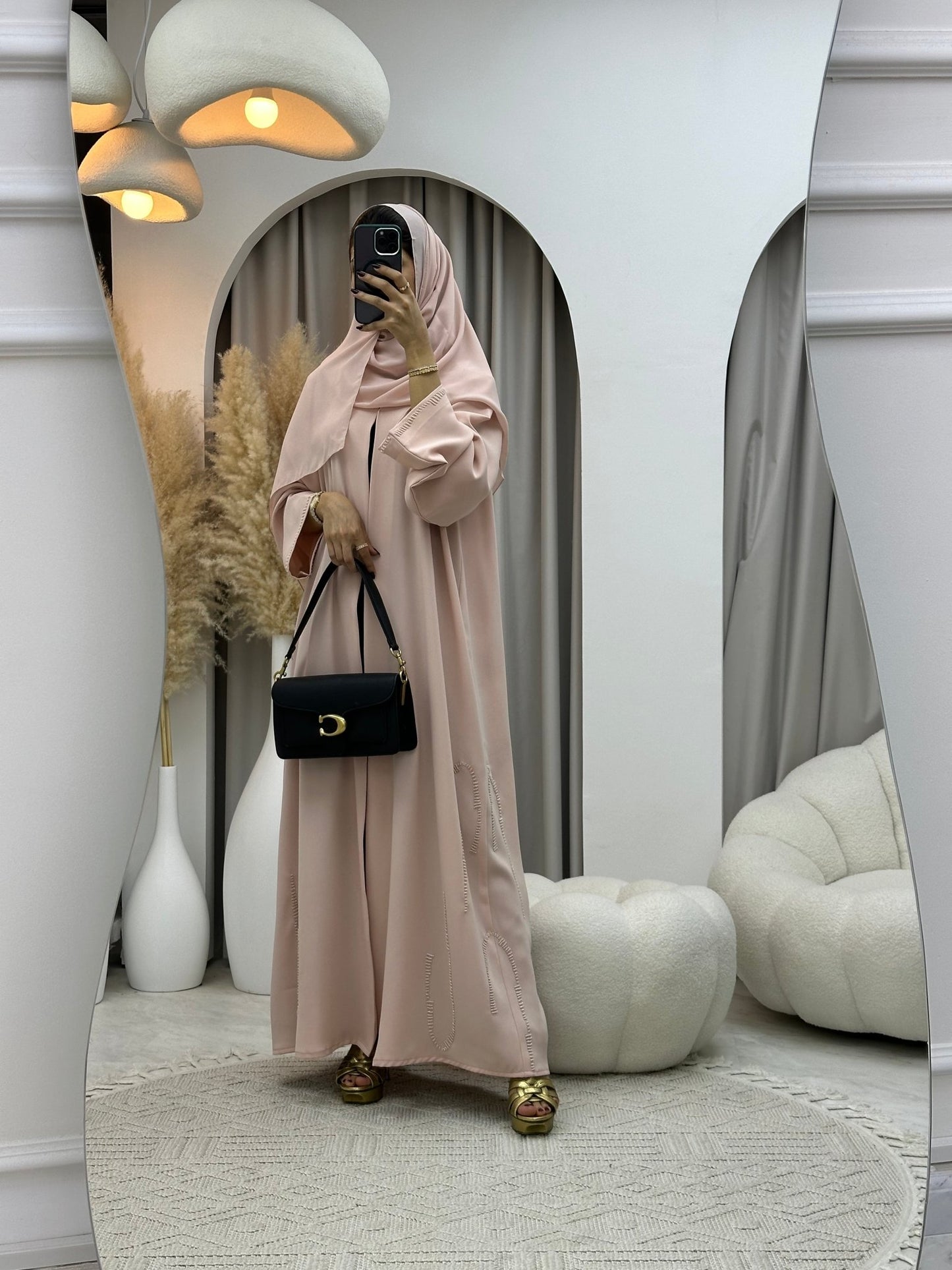 C 0103 Baby Pink Beaded Abaya