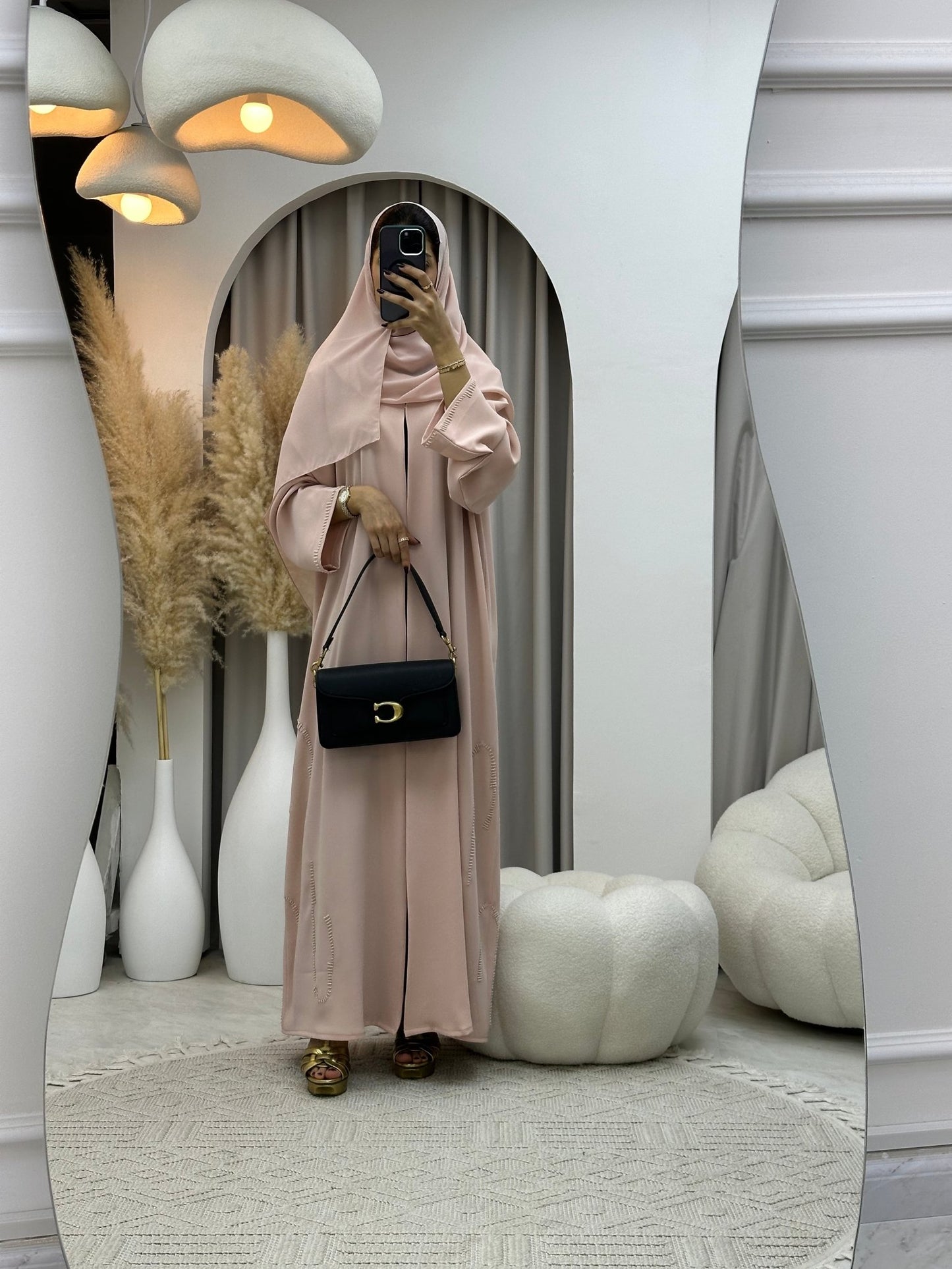 C 0103 Baby Pink Beaded Abaya