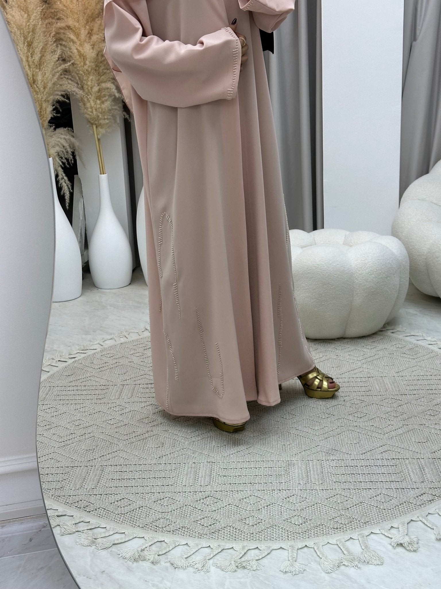 C 0103 Baby Pink Beaded Abaya