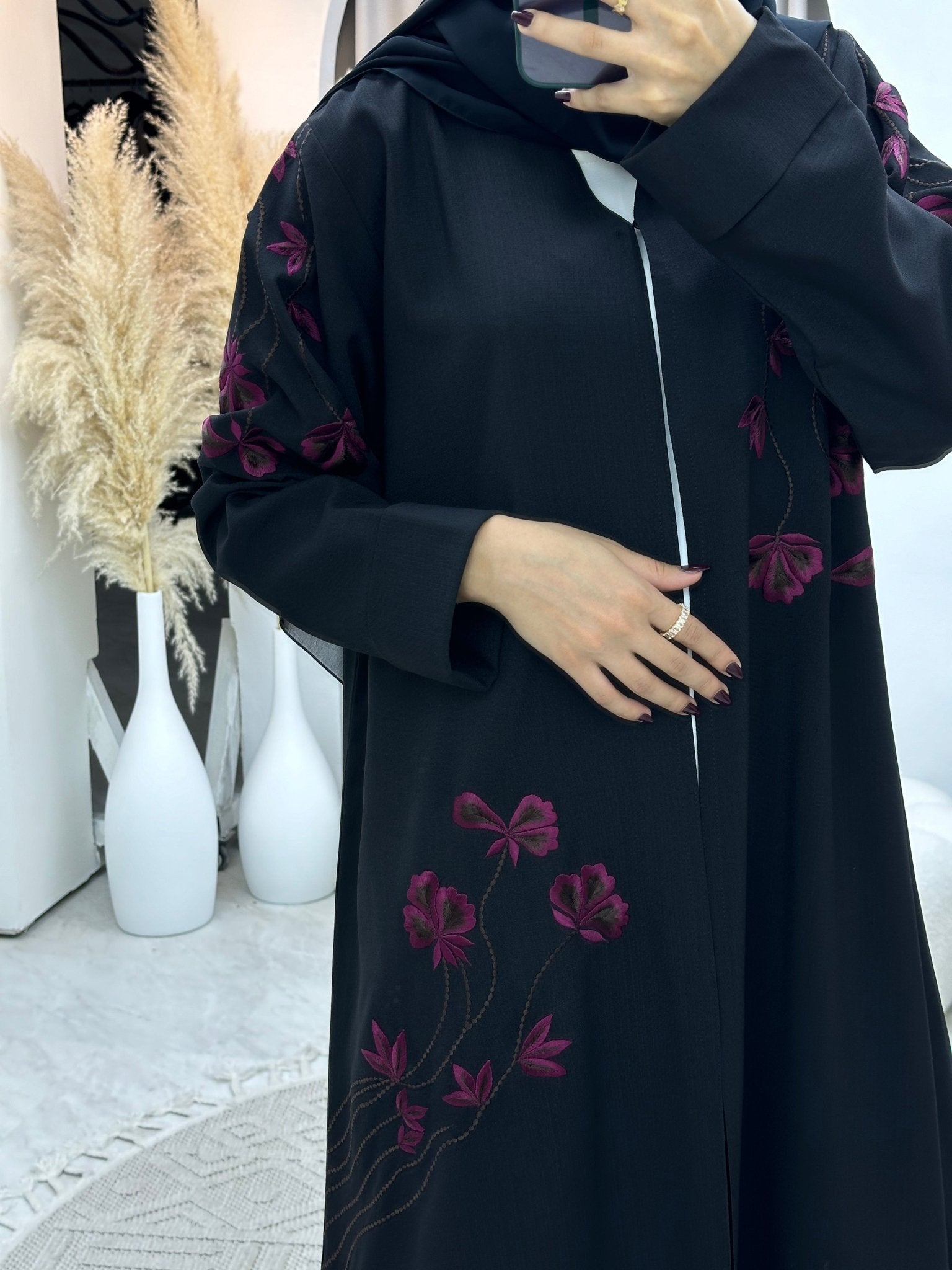 C 0108 Black Floral Embroidery Abaya