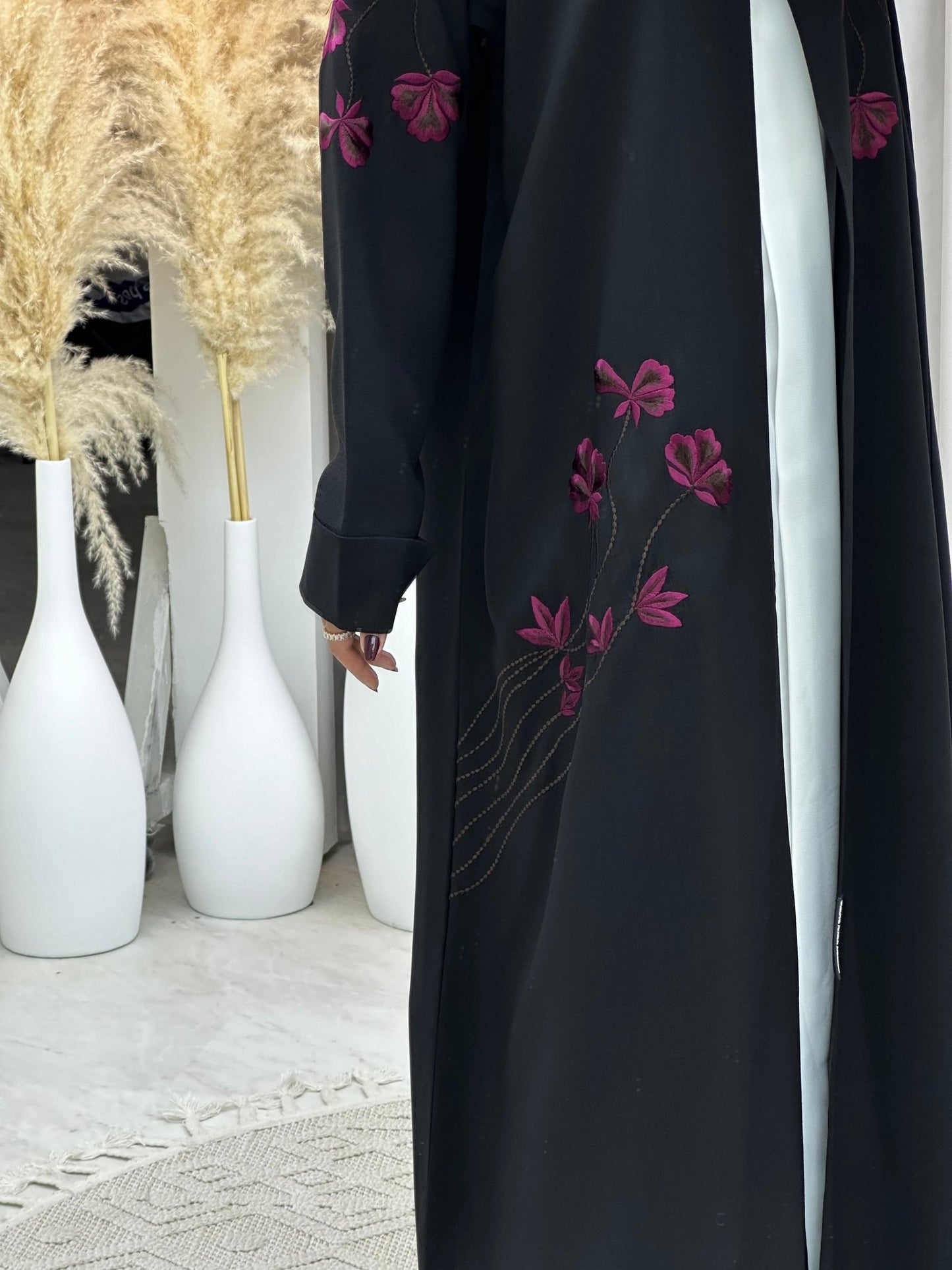 C 0108 Black Floral Embroidery Abaya