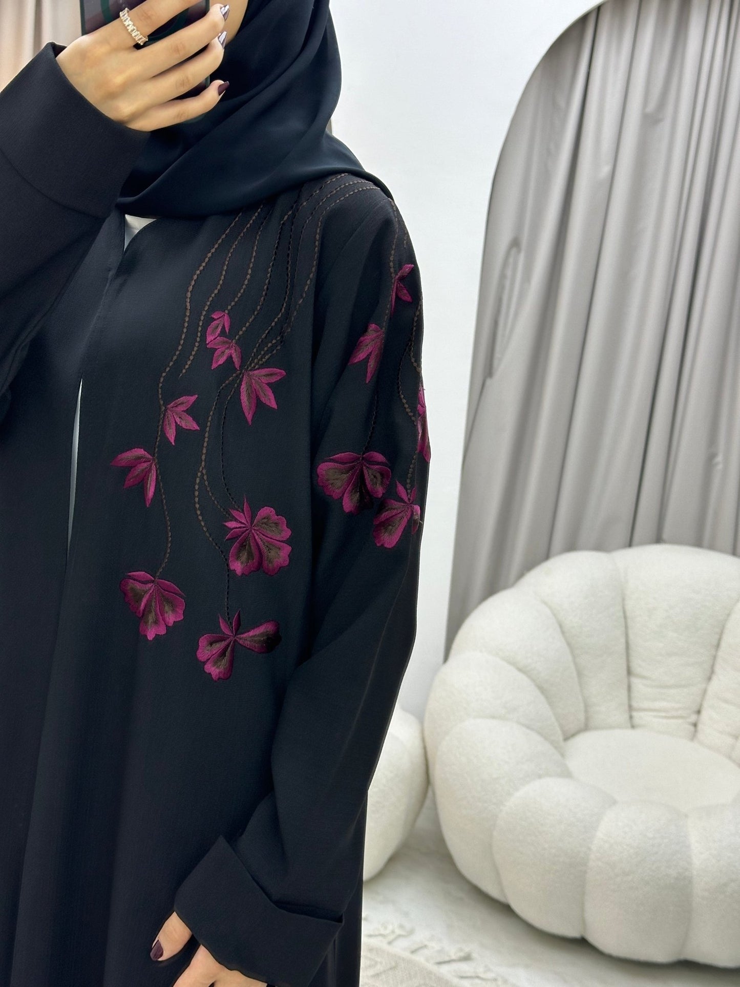 C 0108 Black Floral Embroidery Abaya