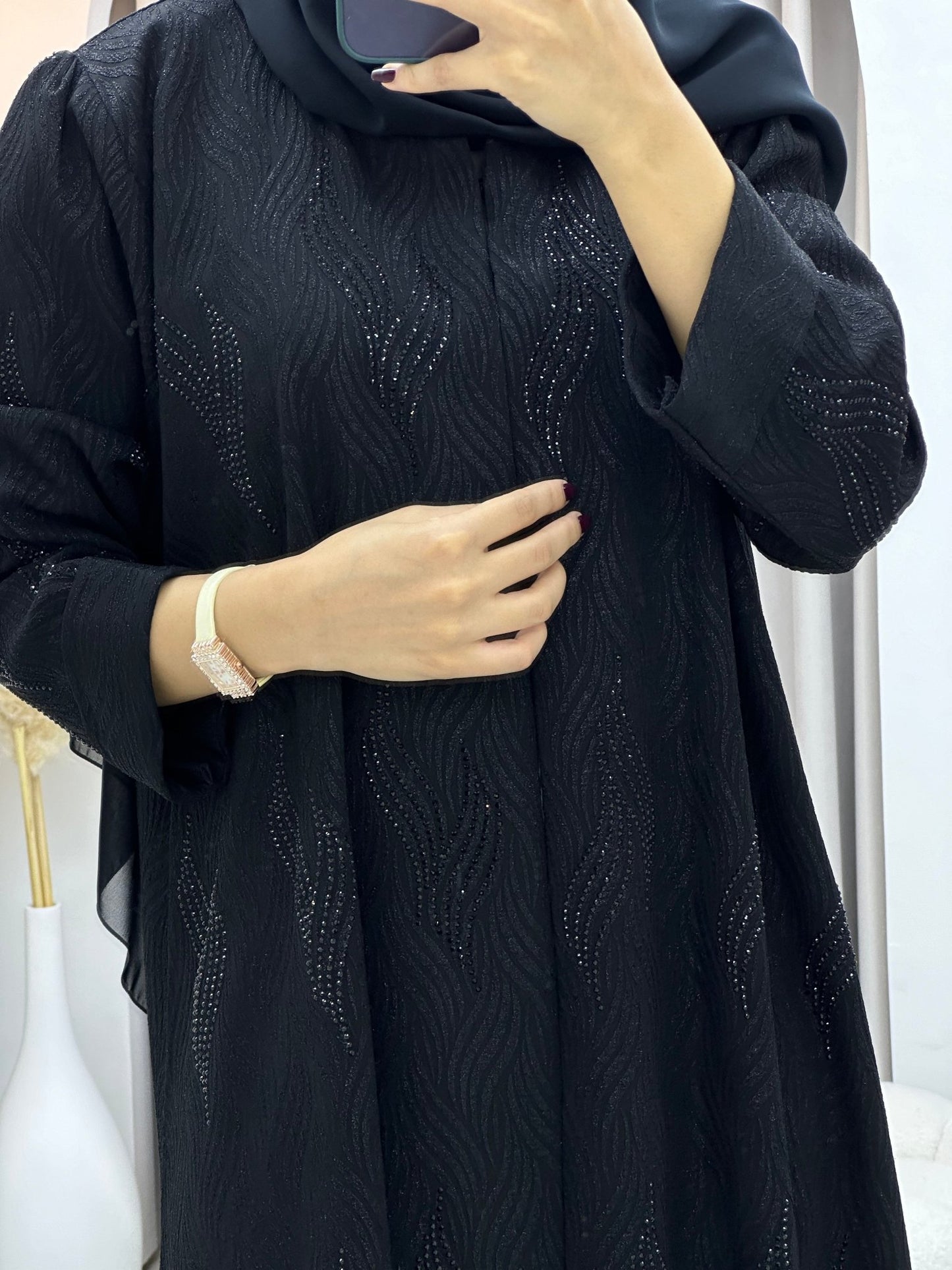 C 0112 Black Beaded Abaya