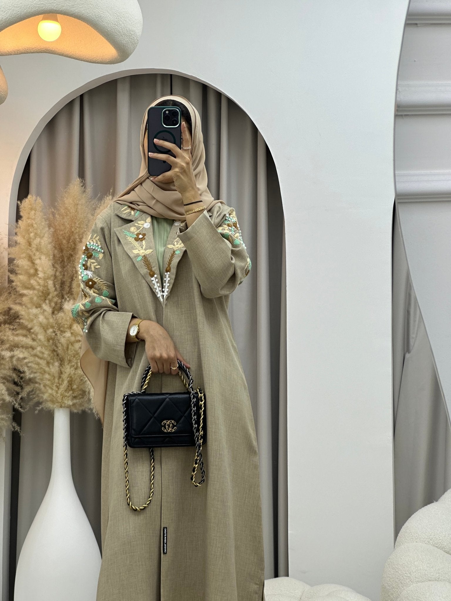 C 0115 Beige Embroidery Coat Abaya