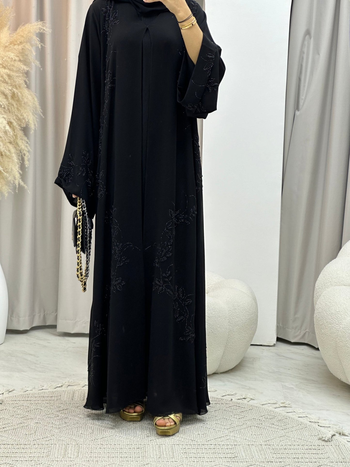 C 0119 Black Floral Abaya