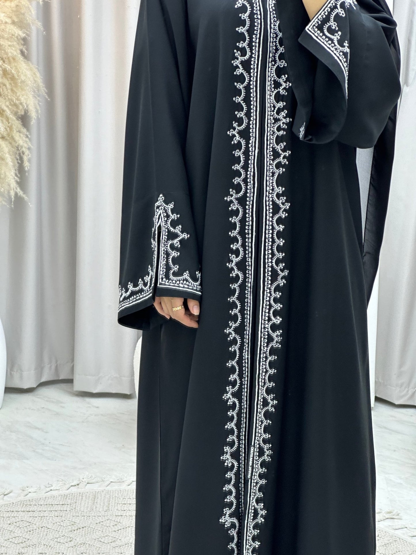 C 0120 Black White Embroidery Abaya