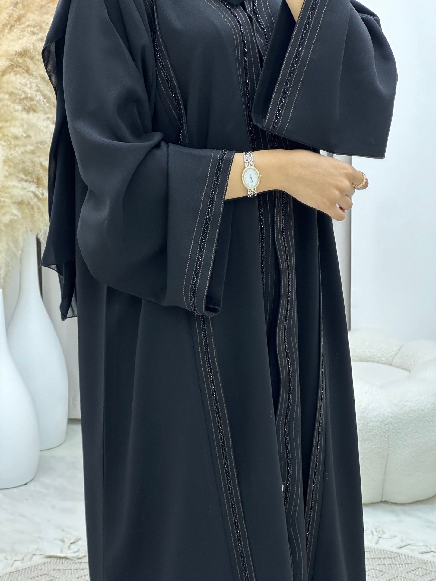 C 0128 Black Beaded Abaya