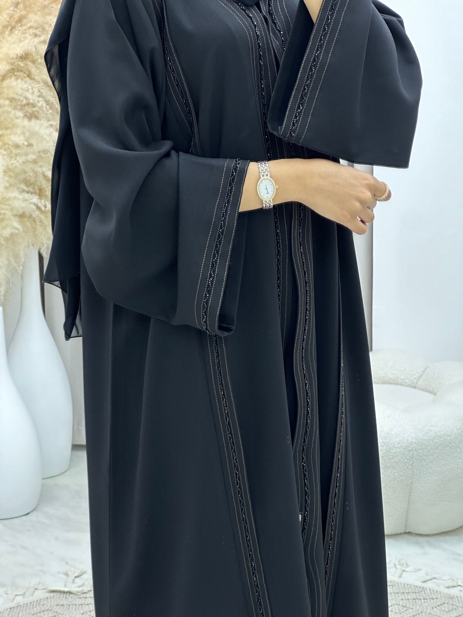 C 0128 Black Beaded Abaya