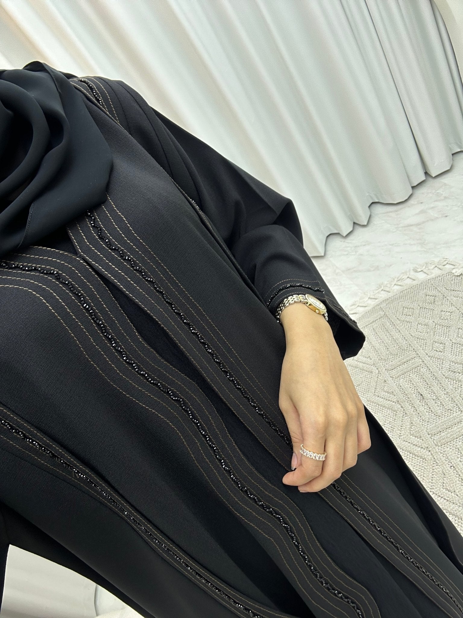 C 0128 Black Beaded Abaya