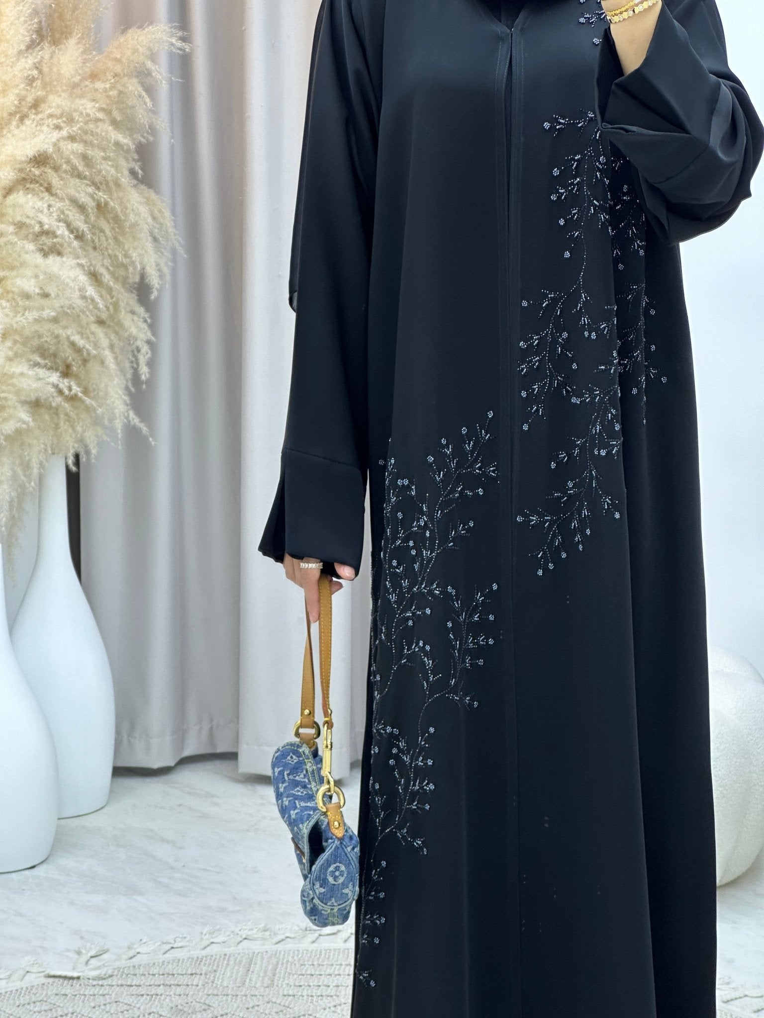 C 0130 Black Blue Beadwork Abaya