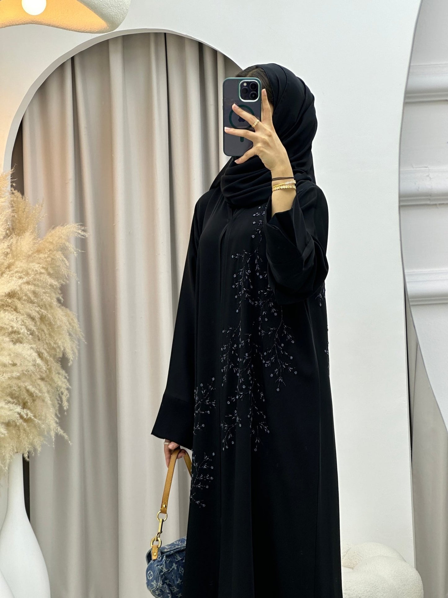 C 0130 Black Blue Beadwork Abaya